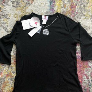 Quacker Factory Embellished Bling 3/4 Sleeve Top